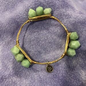 Bourbon and Boweties Wire Wrapped Goldtone Green Natural Stone Bangle